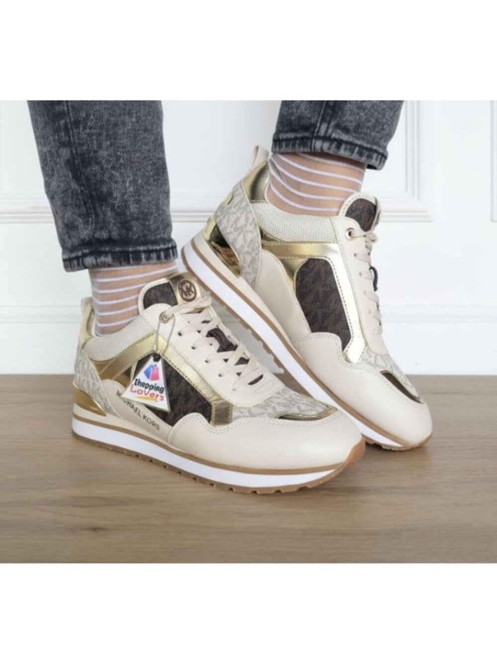 🤩 Michael Kors Wilma Trainer Sz 5.5 Womens Sneakers Brown Gold Casual ComfShoes - Picture 4 of 12